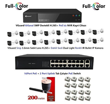 VGuard 5mp Dahili Sesli Ve Gece Renkli 16 Kameralı Tak Çalıştır Hazır IP Kamera Seti Disk Yoktur