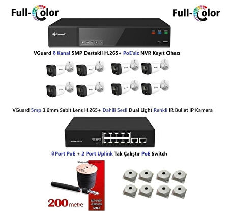 VGuard 5mp Dahili Sesli Ve Gece Renkli 8 Kameralı Tak Çalıştır Hazır IP Kamera Seti Disk Yoktur