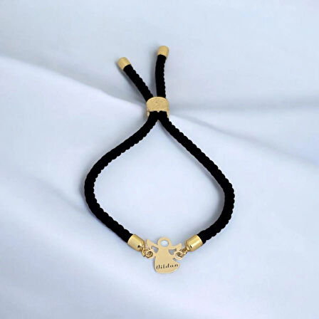 Gizemli Mevlana Motifli Siyah Örgü Detaylı ve 14 Ayar Altın Plakalı Vildan Bilekliği