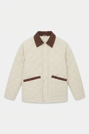 Retro Kadife Yaka Kapitone Ceket/Mont