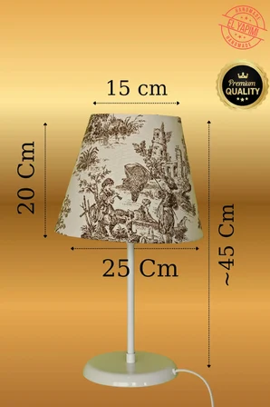 Vintage Toile de Jouy Desenli Beyaz Ayaklı Abajur Masa Lambası El Yapımı Kumaş Yüksek Kalite
