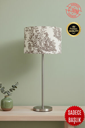 Kahverengi Vintage Toile de Jouy Desenli Lambader Başlığı