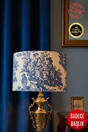 Mavi Vintage Toile de Jouy Desenli Lambader Başlığı