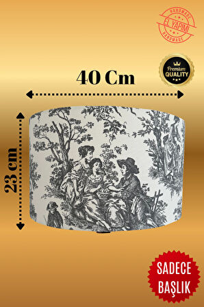 Siyah Vintage Toile de Jouy Desenli Lambader Başlığı