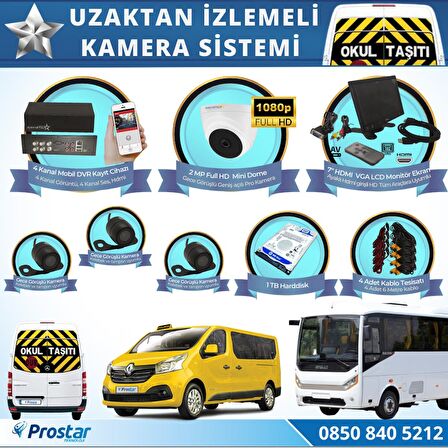 Okul Servis Kamera Sistemi Seti Uzaktan izlemeli 4 Kameralı 7" Hdmi Monitör 1 TB Harddisk dahil