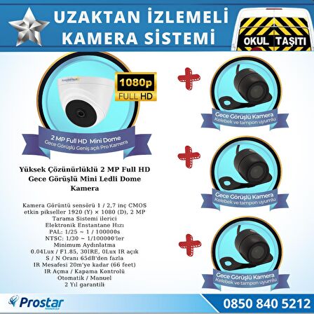 Okul Servis Kamera Sistemi Seti Uzaktan izlemeli 4 Kameralı 7" Hdmi Monitör 1 TB Harddisk dahil