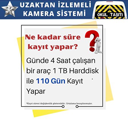 Okul Servis Kamera Sistemi Seti Uzaktan izlemeli 4 Kameralı 7" Hdmi Monitör 1 TB Harddisk dahil
