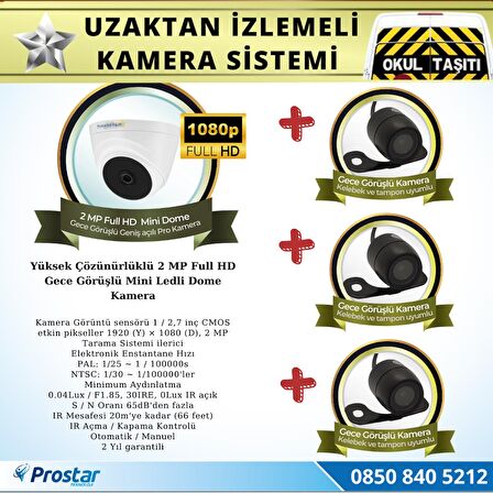 Okul Servis Kamera Sistemi Seti Uzaktan izlemeli 4 Kameralı 7" Hdmi Monitör 320 GB Harddisk dahil