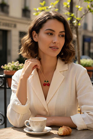 VividCharm Paslanmaz Çelik Kiraz Kolye