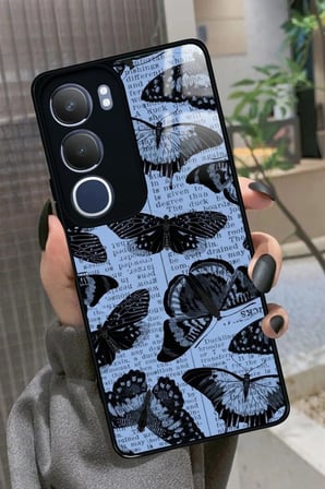 Vivo Y19s Uyumlu Siyah Kelebek Tasarımlı Parlak Silikon Kılıf