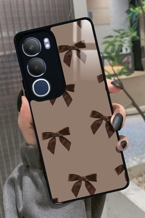 Vivo Y19s Uyumlu Kahverengi Kurdele Tasarımlı Parlak Silikon Kılıf