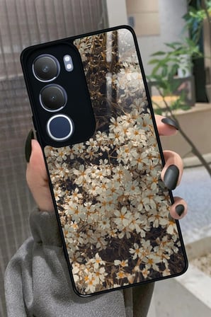 Vivo Y19s Uyumlu Beyaz Çiçek Tasarımlı Parlak Silikon Kılıf