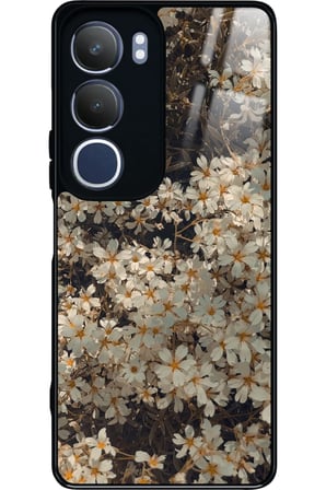 Vivo Y19s Uyumlu Beyaz Çiçek Tasarımlı Parlak Silikon Kılıf