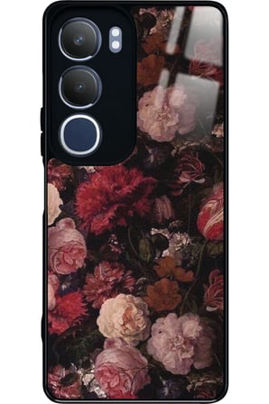 Vivo Y19s Uyumlu Pembe Çiçek Tasarımlı Parlak Silikon Kılıf
