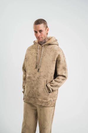 Unisex Double Oversize Kapşonlu Yıkamalı SweatShirt - Bej