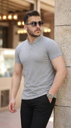 Erkek Hakim Yaka Dokuma Pamuklu Kumaş Kısa Kollu T-shirt
