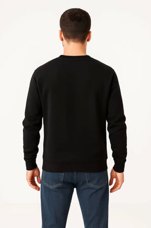Erkek Üç İplik Düz Bisiklet Yaka SweatShirt - Siyah