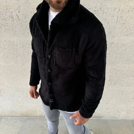 Erkek Pelüş Polar Hırka Gömlek – Yakalı, İlik Düğmeli, Göğüs Cepli, Yumuşak Dokulu Kışlık Regular Fit Rahat Günlük Model - Siyah