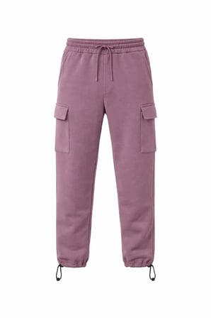 Erkek Baggy Üç İplik Kargo Cepli Eşofman Ayarlanabilir Paça Beli İpli Pantolon - Gül Kurusu