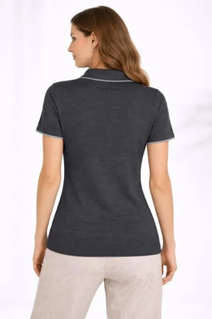 Triko Kumaş Yakalı Düğmesiz Açık Yaka Fitilli Kısa Kollu Regular Fit Tişört T-shirt - Siyah