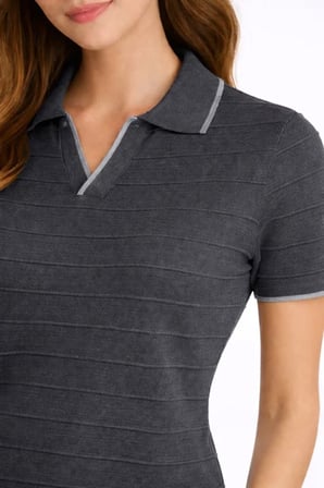 Triko Kumaş Yakalı Düğmesiz Açık Yaka Fitilli Kısa Kollu Regular Fit Tişört T-shirt - Siyah
