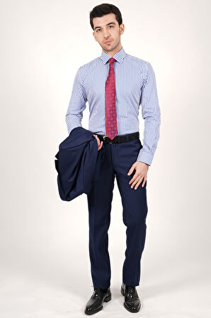 WorkMan Slim Fit Lacivert Çizgili %100 Pamuk Gömlek