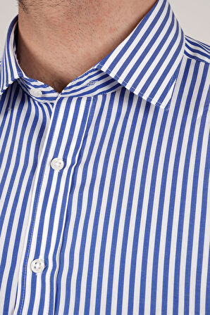WorkMan Slim Fit Lacivert Çizgili %100 Pamuk Gömlek