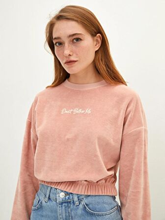 Bisiklet Yaka Nakışlı Uzun Kollu Kadın Sweatshirt