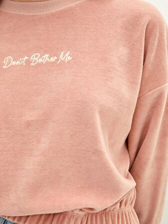 Bisiklet Yaka Nakışlı Uzun Kollu Kadın Sweatshirt