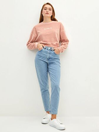 Bisiklet Yaka Nakışlı Uzun Kollu Kadın Sweatshirt