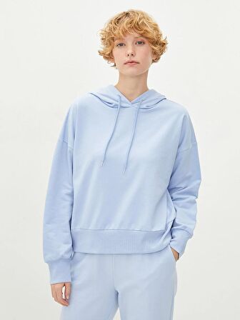 Kapüşonlu Düz Uzun Kollu Kadın Sweatshirt