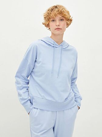 Kapüşonlu Düz Uzun Kollu Kadın Sweatshirt