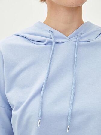 Kapüşonlu Düz Uzun Kollu Kadın Sweatshirt
