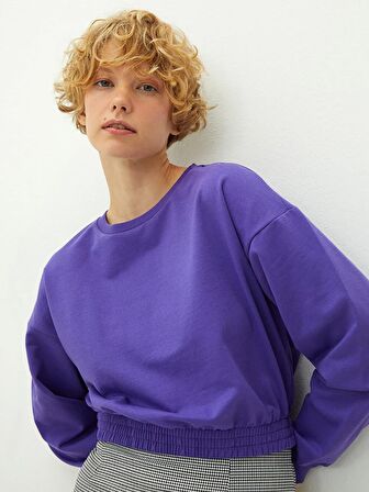 Bisiklet Yaka Düz Uzun Kollu Kadın Sweatshirt