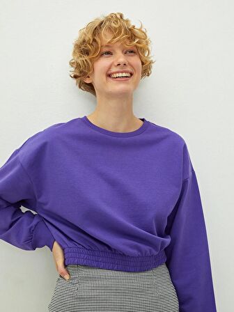 Bisiklet Yaka Düz Uzun Kollu Kadın Sweatshirt