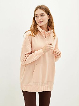 Dik Yaka Düz Uzun Kollu Kadın Sweatshirt