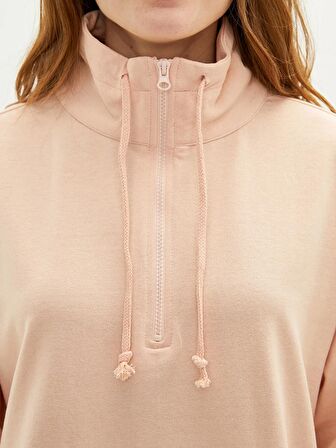 Dik Yaka Düz Uzun Kollu Kadın Sweatshirt