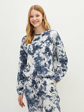 Bisiklet Yaka Desenli Uzun Kollu Kadın Sweatshirt