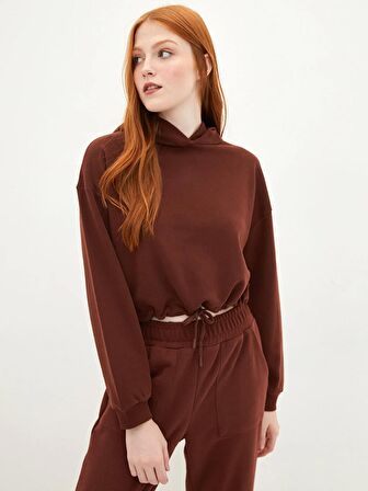 Kapüşonlu Düz Cep Detaylı Uzun Kollu Kadın Sweatshirt