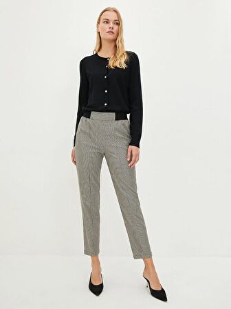 Beli Lastikli Slim Fit Ekose Kadın Pantolon