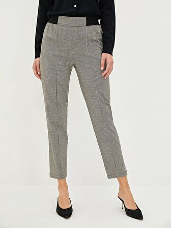 Beli Lastikli Slim Fit Ekose Kadın Pantolon