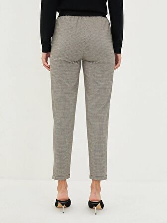 Beli Lastikli Slim Fit Ekose Kadın Pantolon