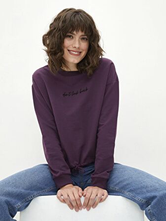 Bisiklet Yaka Nakışlı Uzun Kollu Kadın Sweatshirt