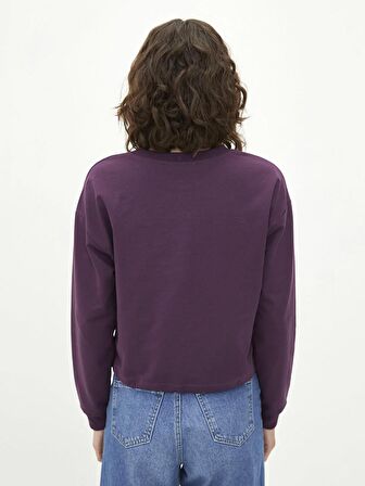 Bisiklet Yaka Nakışlı Uzun Kollu Kadın Sweatshirt