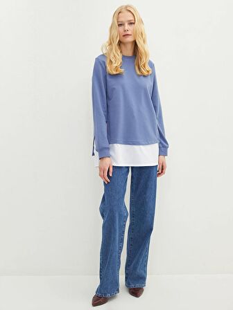 Bisiklet Yaka Düz Uzun Kollu Kadın Sweatshirt