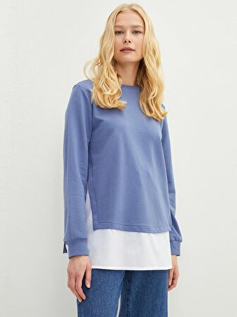 Bisiklet Yaka Düz Uzun Kollu Kadın Sweatshirt