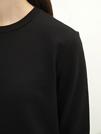 Bisiklet Yaka Düz Uzun Kollu Kadın Sweatshirt