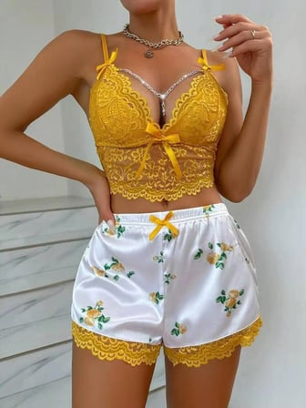 Dantelli 2’li Şortlu Pijama Takımı – Rahat & Şık Home Wear W2004