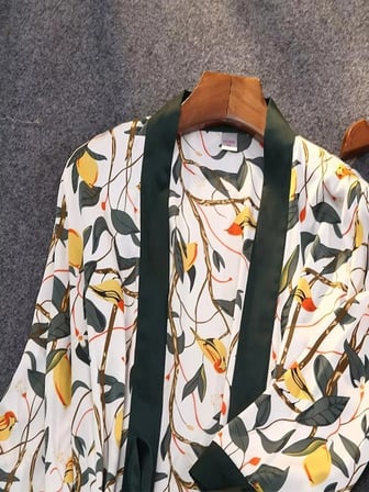 5 Parça Lüks Saten Pijama Gecelik Takımı Çiçek Desenli Sabahlık Robe Kadın İç Giyim Seti W2013