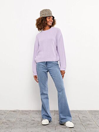 Bisiklet Yaka Düz Uzun Kollu Kadın Triko Kazak